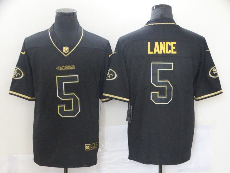 Men San Francisco 49ers #5 Lance Black Retro Gold Lettering 2021 Nike NFL Jersey->minnesota vikings->NFL Jersey